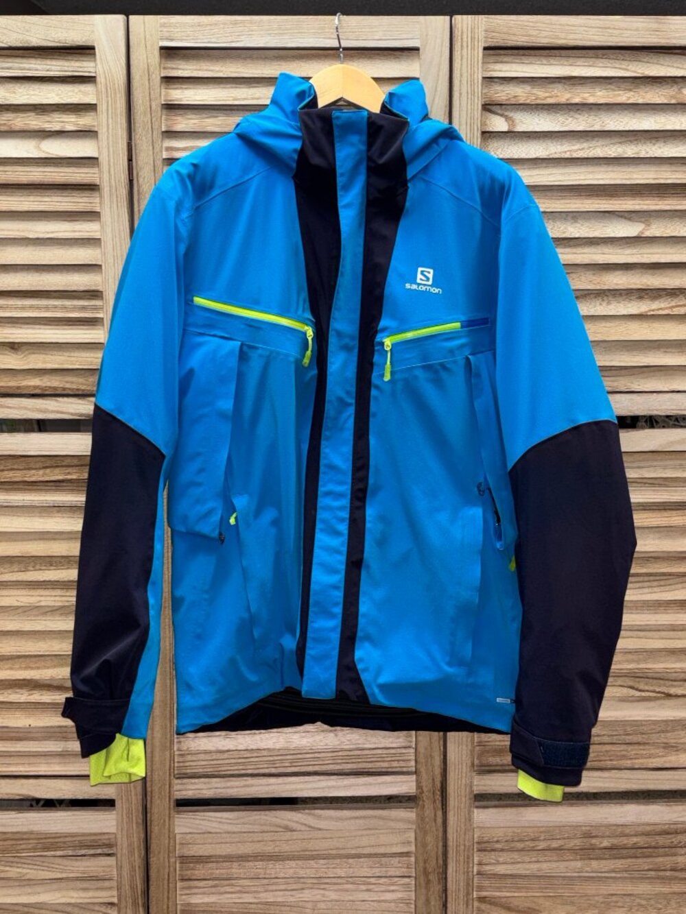Salomon AdvancedSkin Mens Medium Ski Jacket Blue Waterproof Flowtech Neon